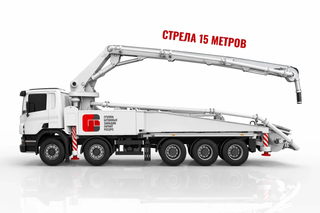 Автобетононасос со стрелой 15 м для подачи бетона на объекте в Ильинском