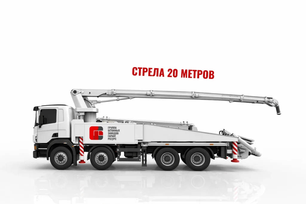 Автобетононасос со стрелой 20 м для подачи бетона на стройке в Ильинском
