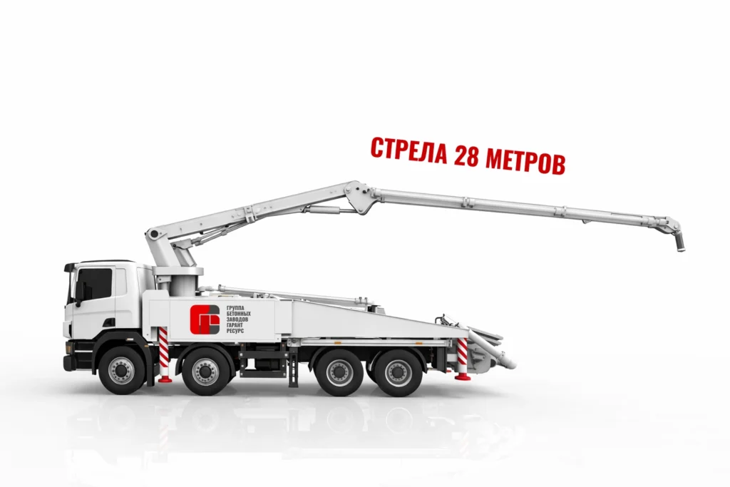 Автобетононасос со стрелой 28 м для подачи бетона на объект в Ильинском
