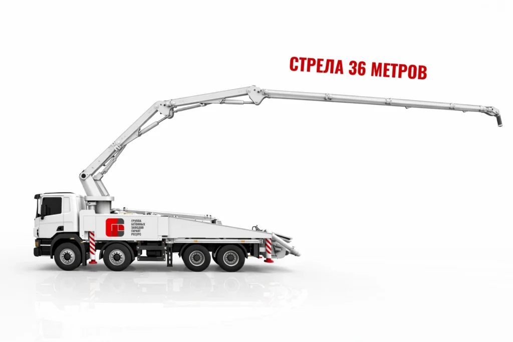 Автобетононасос со стрелой 36 м для подачи бетона на монолитные работы в Ильинском